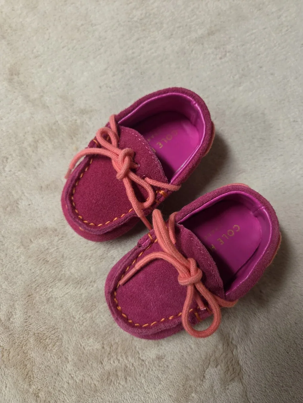 New Cole Haan Infant Pink Suede Grand OS Driving Moccasin Loafers Size 1